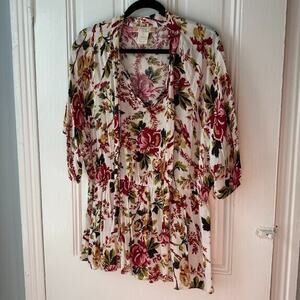 Flying Tomato Blouse Womens 3X Floral Boho Cottage Rayon V-Neck 3/4 Sleeve Top